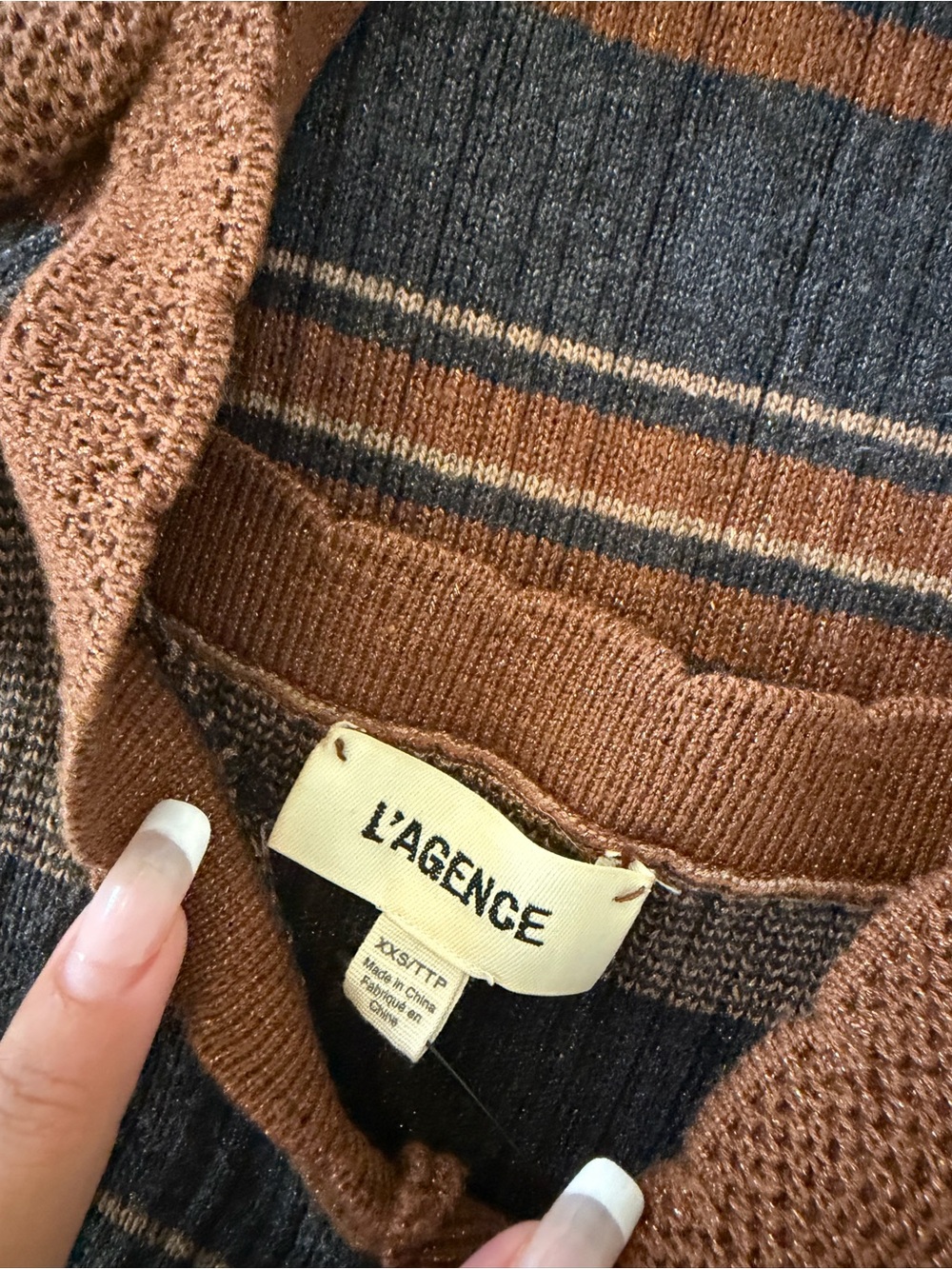 L'AGENCE Brown & Charcoal Striped Knit Cami - Picture 3 of 4